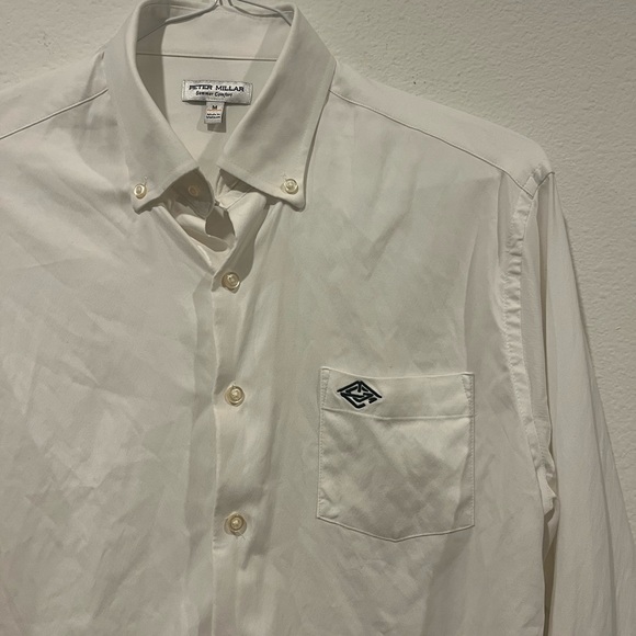 Peter Millar Golf Polo Shirt Men’s Medium White Stretch Long Sleeve Logo EUC - Picture 3 of 6